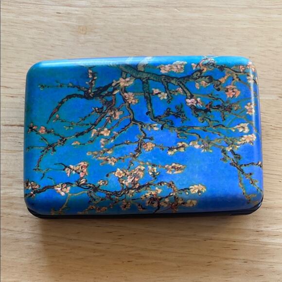 Blue Floral Armored Van Gogh Almond Tree Patterned Wallet - Picture 1 of 4